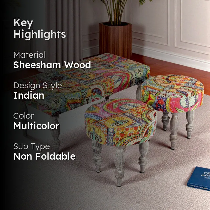Dervon Sheesham Wooden Bench with Stools (Multicolor) - Three Piece Set media 2