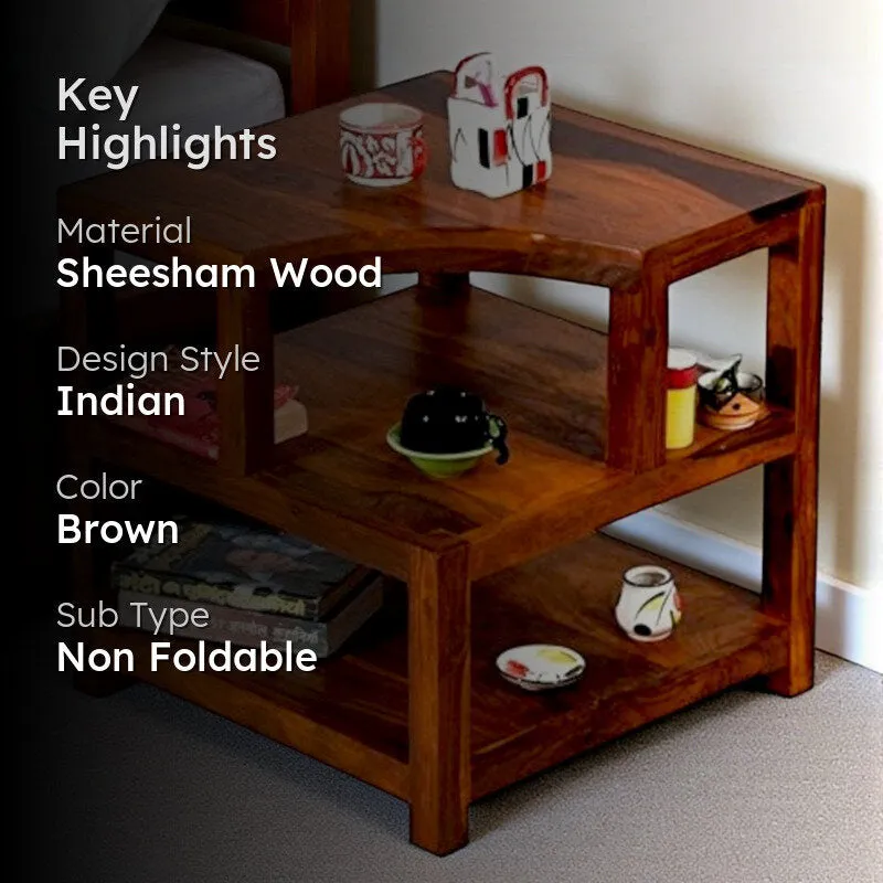 Xverix Sheesham Wooden Side & Bedside Table - Brown media 2