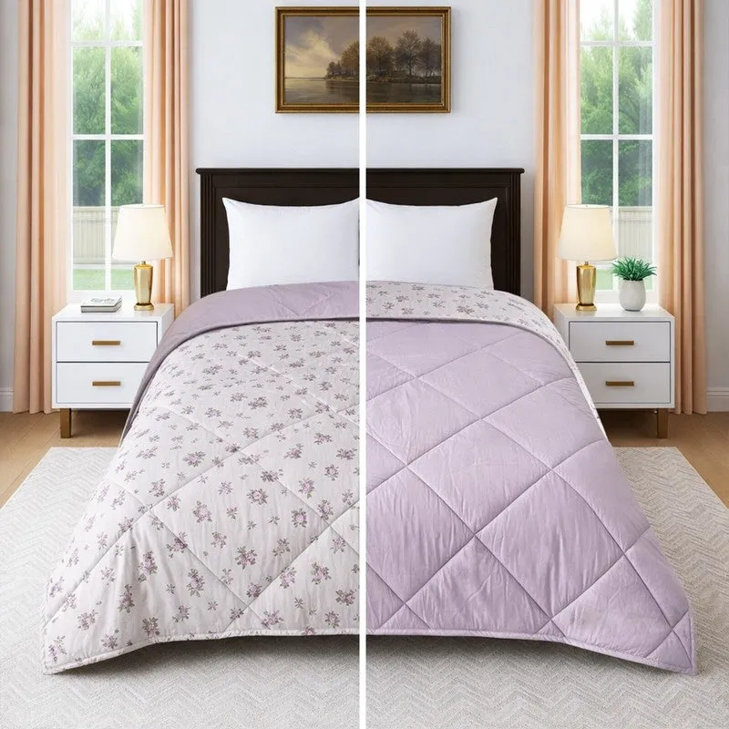 Fleuris Cotton Comforters (White,Purple) - 350 GSM media 3