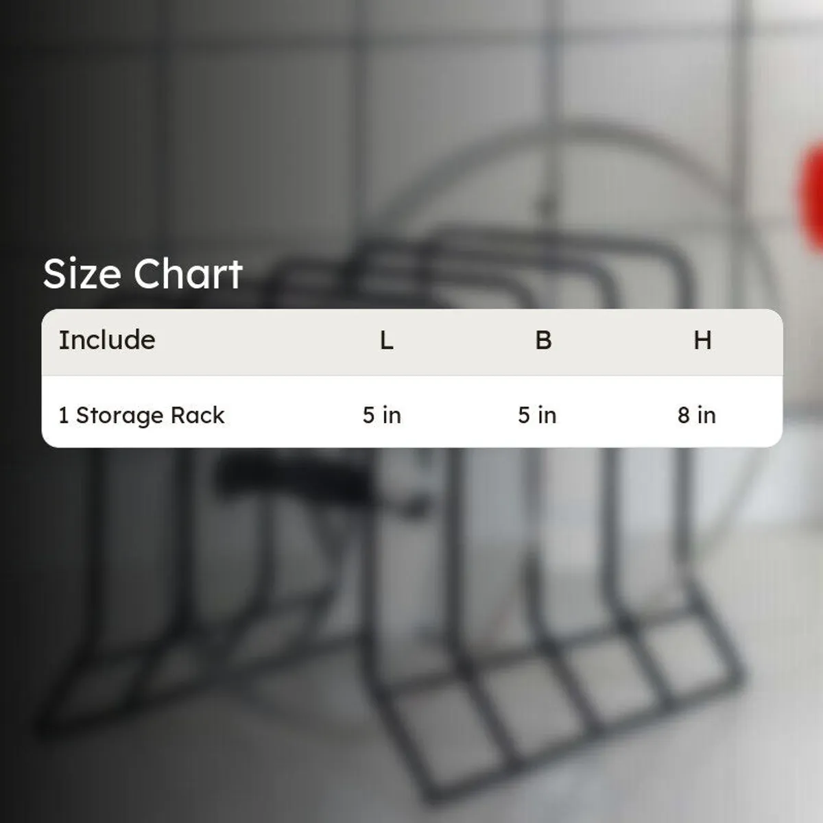 Size chart graphic for the black metal storage rack
