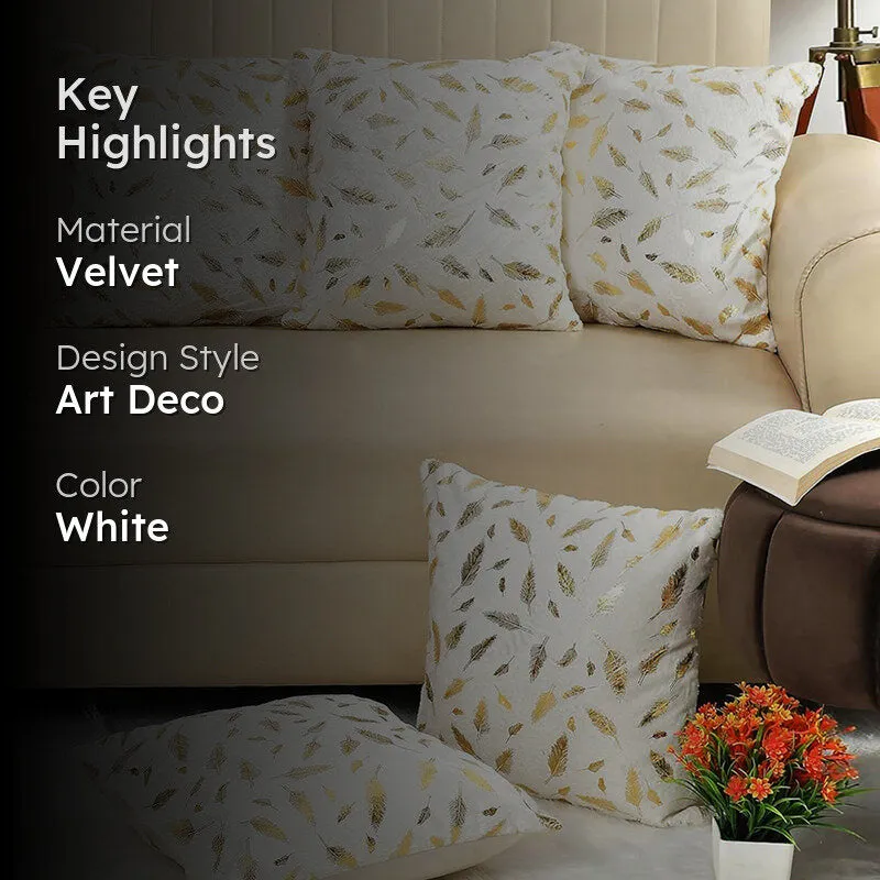 Golden Frond Velvet Cushion Cover (White) - Set Of Five media 2