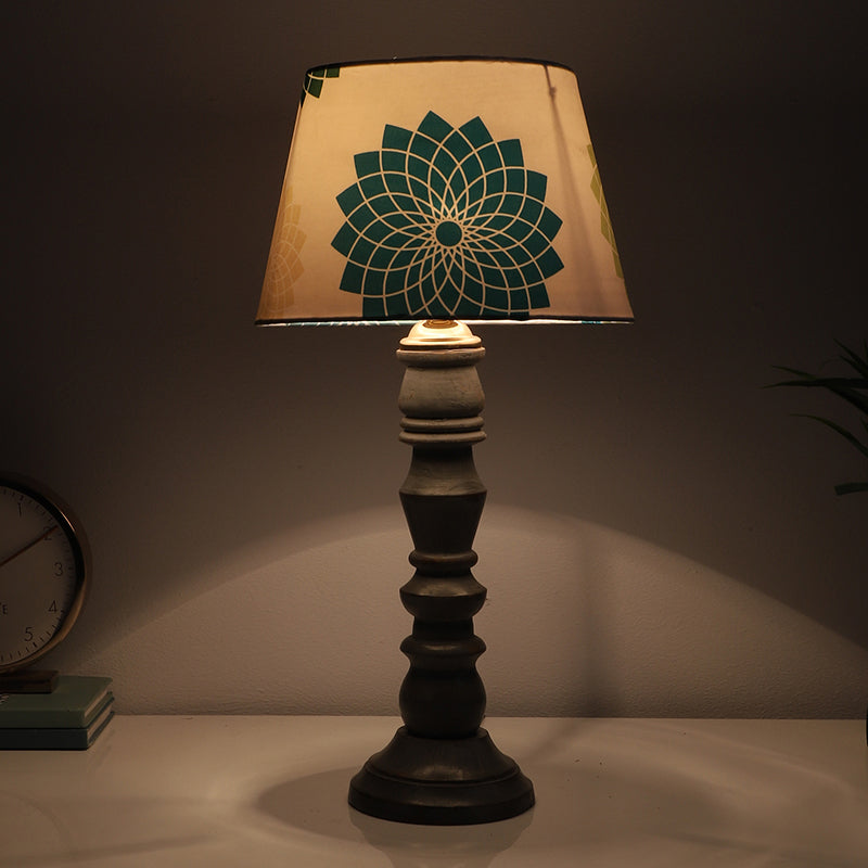 Akari Bantu Printed Mango Wood Table Lamp - Blue,White,Green