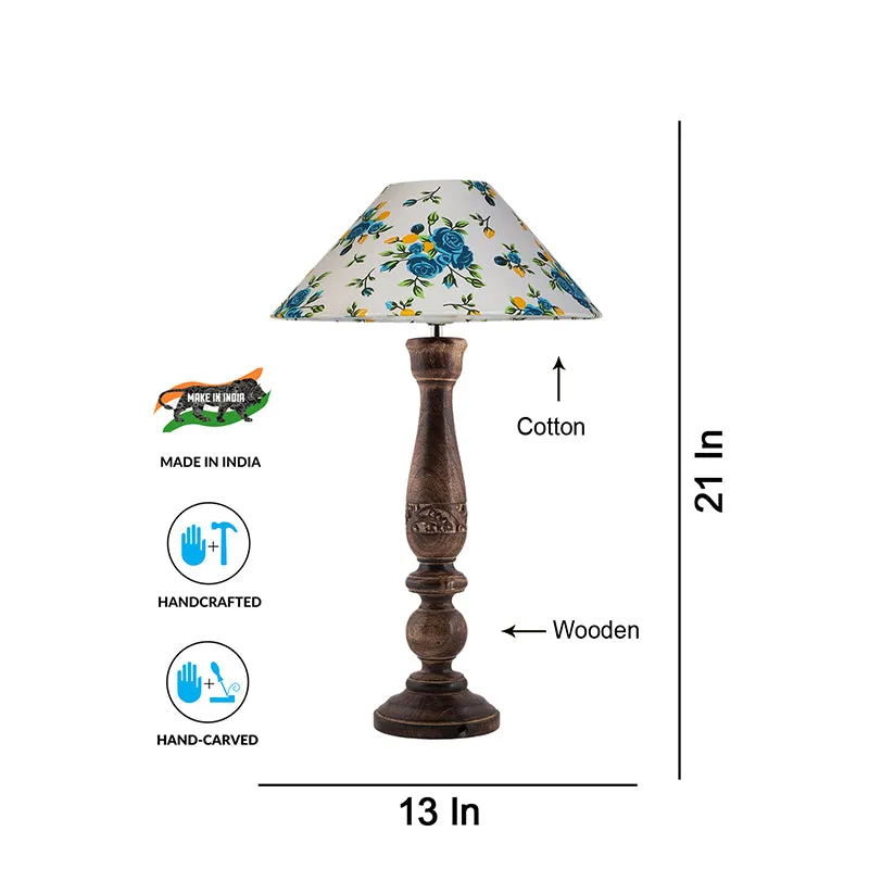 Nihara Blue Fleur Fabric Table Lamp - Multicolor media 4