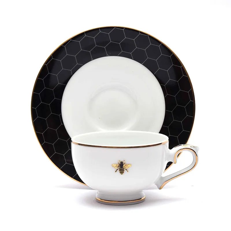 Gilded Bee 24k Gold Brushed Porcelain Tea Cup & Saucer (280 mL) - Set of Six media 4