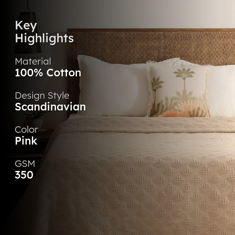 Geo Haven Cotton Bedcover (Beige) (350 Gsm) - Two Piece Set media 2
