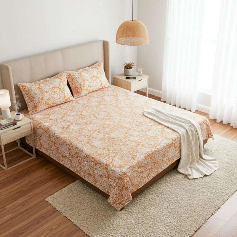 Champa Floral Cotton Bedsheet (Brown) - 200 TC media 1
