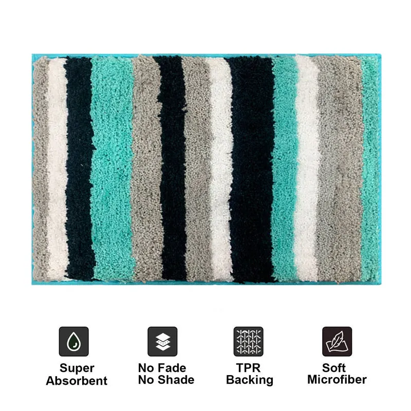 Strip Soft Microfiber Bath Mat - Aqua Blue media 6