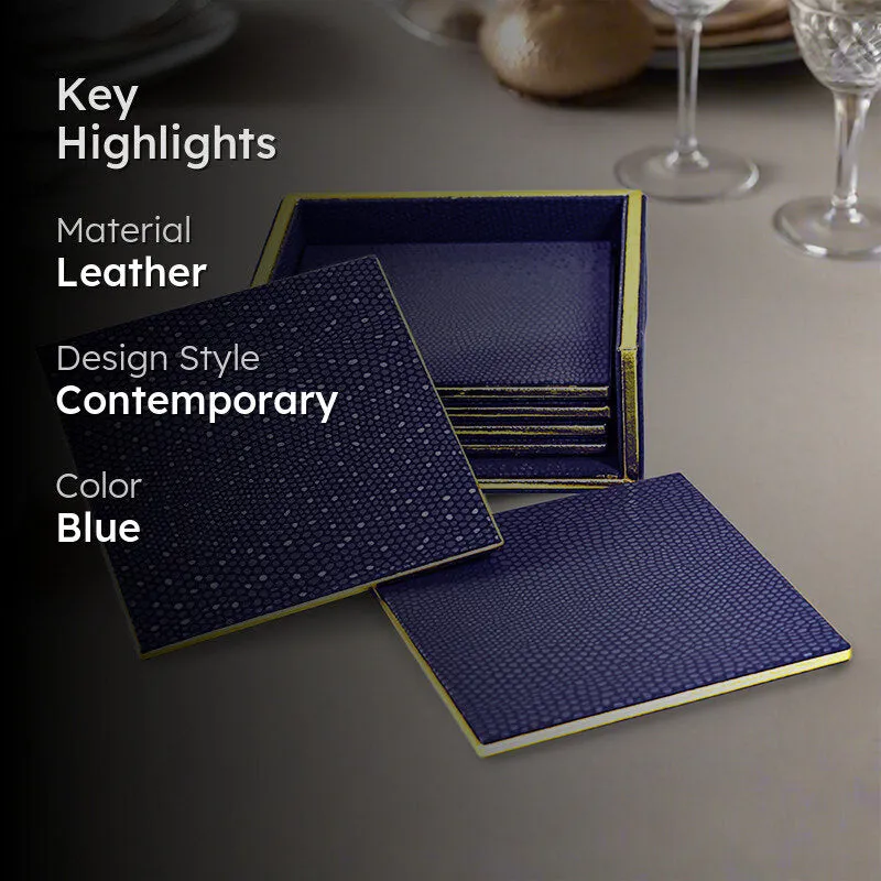 Tisquo Faux Leather Coaster (Blue) - Seven Piece Set media 2