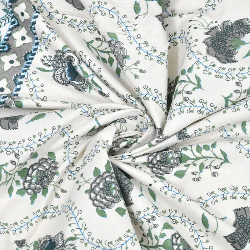 Blossomza Cotton Bedsheet (White,Blue) - 240 TC media 5
