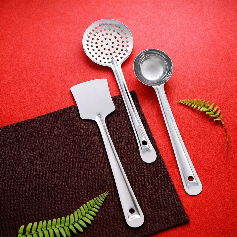 Elegant Silver Stainless Steel Kitchen Utensil - Set Of Three