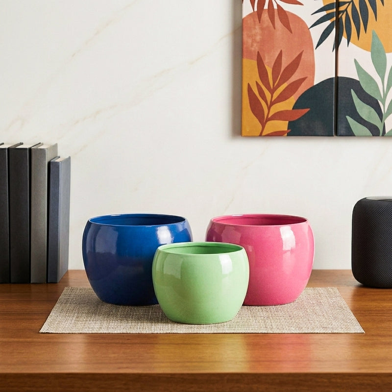 Nectera Metal Planter (Blue/Pink/Green) - Set Of Three