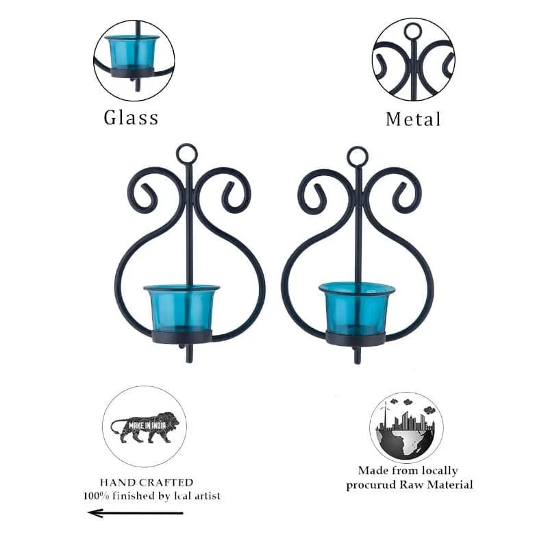 Seina Black Frame Sconce Candle Holder (Azure) - Set Of Two media 5