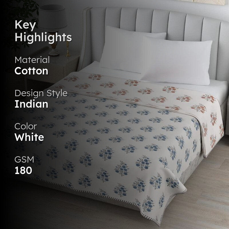 Hema Floral Reversible Cotton Dohar (Blue & Peach)  - 180 GSM media 2