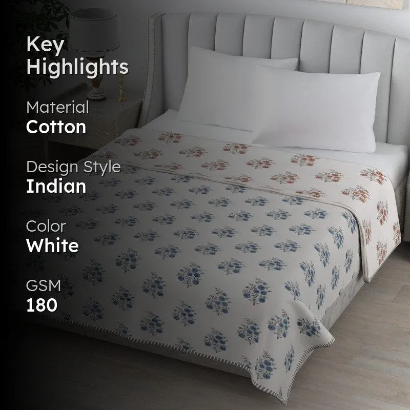 Hema Floral Reversible Cotton Dohar (Blue & Peach) - 180 GSM media 2