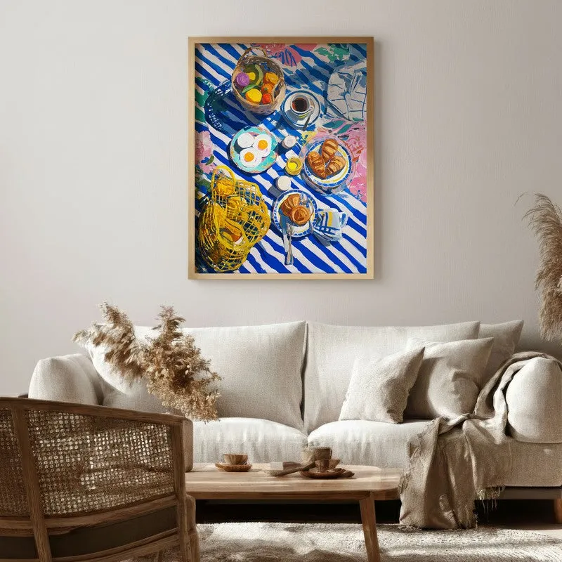 Blue Tableau Canvas Wall Painting - Brown Frame media 3
