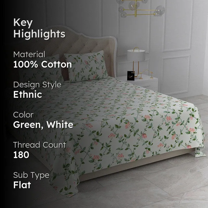 Coastal Gardenia Floral Cotton Bedsheet - 180 TC media 2