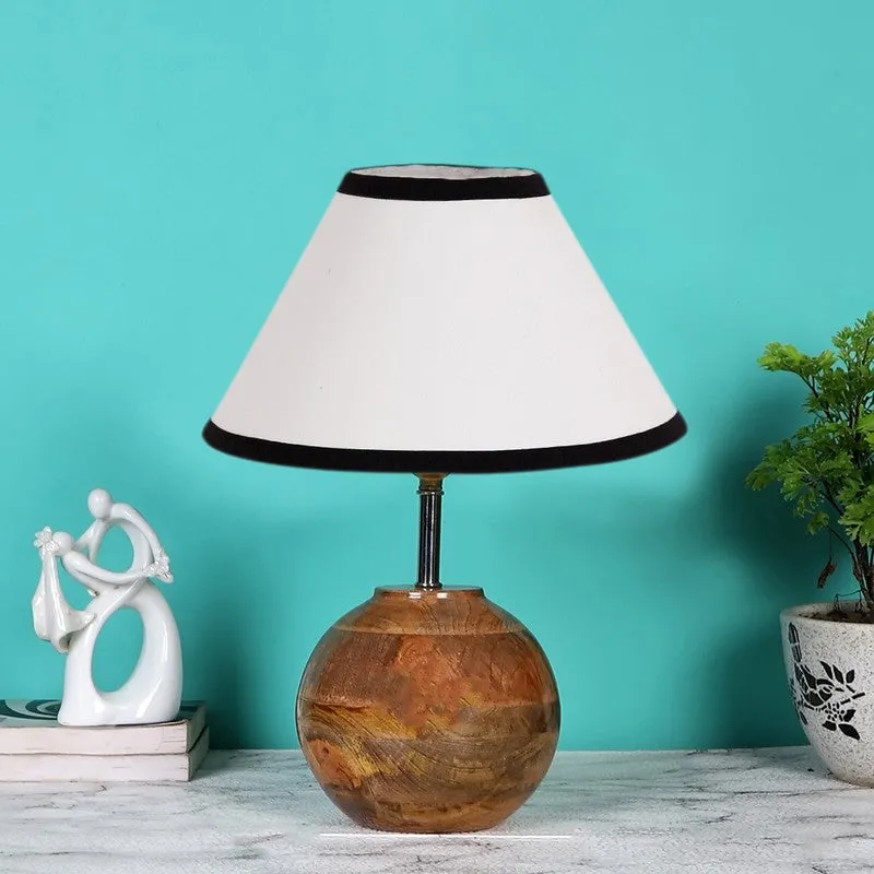 Auryon Cotton Table Lamp With Wooden Base - White media 3