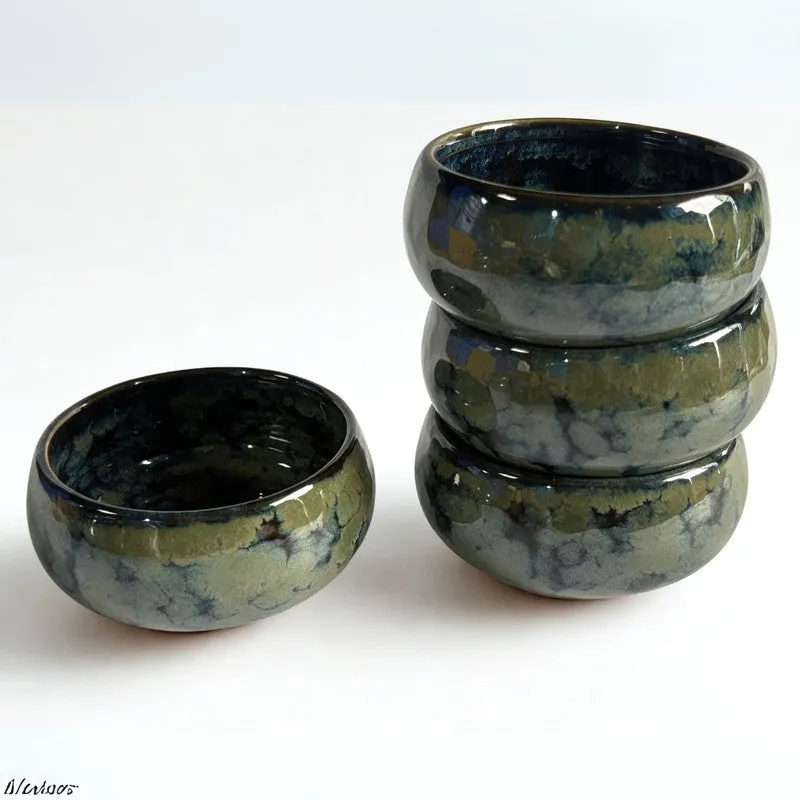 Mystique Handcrafted Ceramic Dip Bowls (Olive Green,150 mL) - Set Of Four media 5