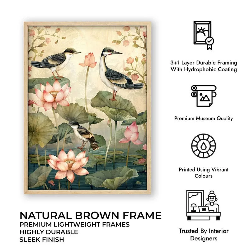 Lotus Pond Canvas Wall Painting With Brown Frame media 12