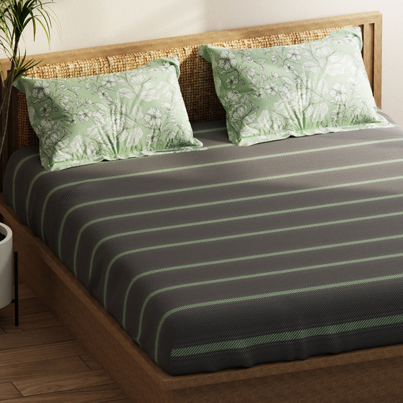 Faraday Geometric Microfiber Bedsheet (Grey & Green) - 120 GSM media 5