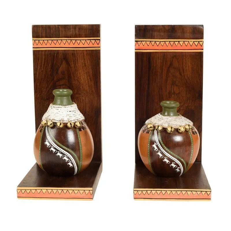 Coco Calm Wooden Wall Shelf With Earthen Vases - Set Of Four media 3