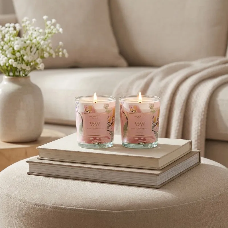 Sweet Rose Scented Candle Glass Jar - Set Of Two media 3