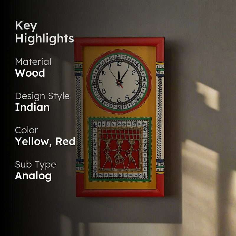 Desi Dhokra Wall Clock - Yellow media 2