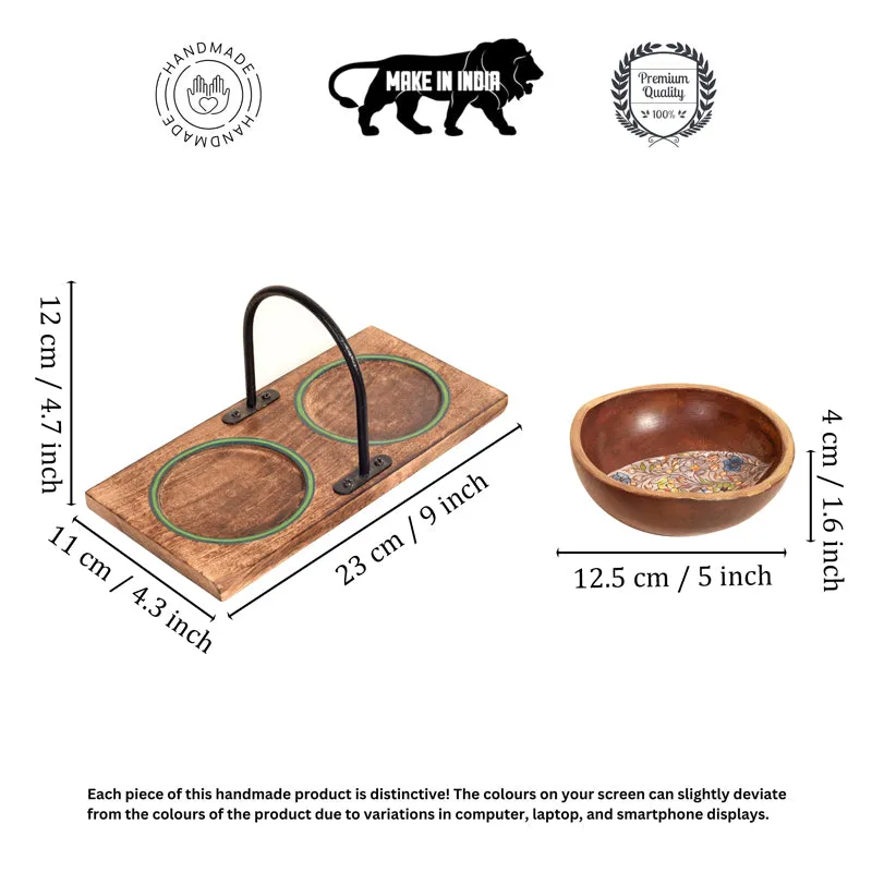 Paisley Motif Wood Dip Bowl With Stand - Three Piece Set media 7