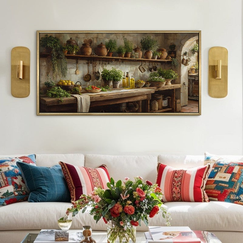 Mediterranean Hearth Canvas Wall Painting With Frame