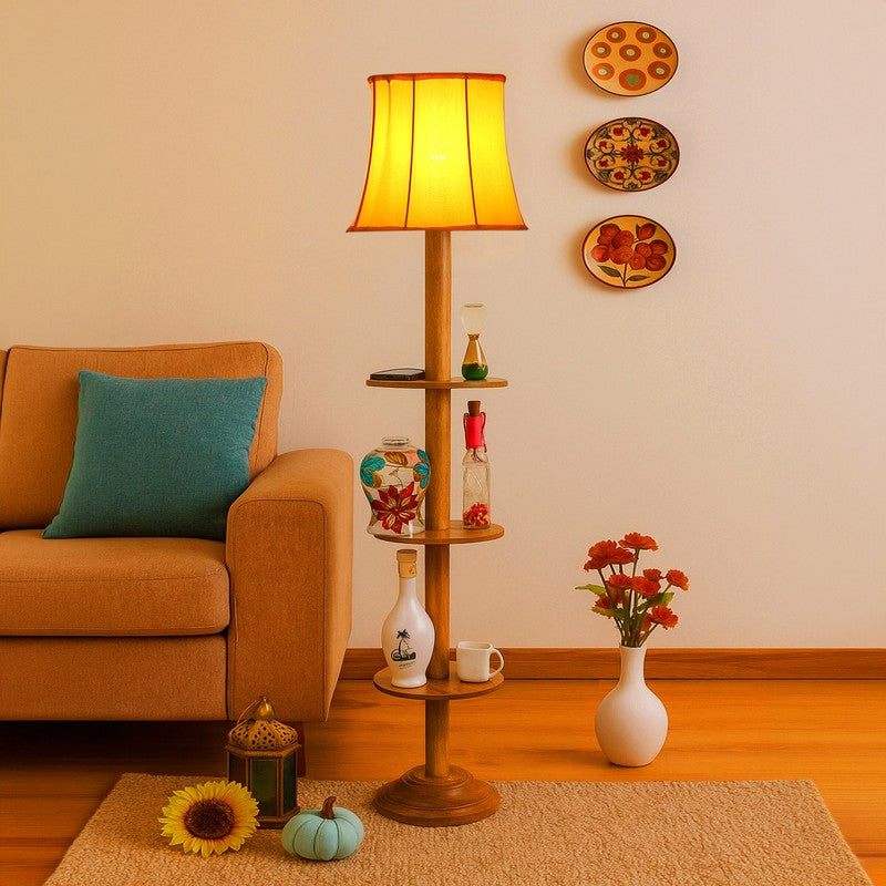 GlowDock Column Wooden Floor Lamp - Yellow
