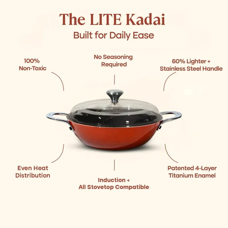 Cumin Co Enamel Cast Iron Kadhai (3000 mL) - Rust media 5