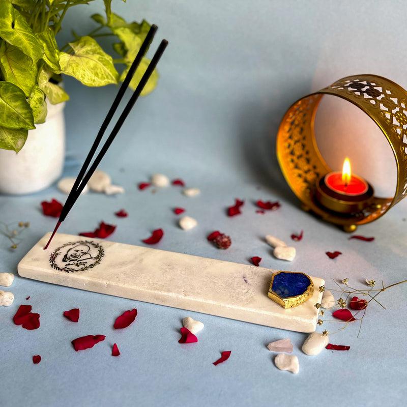Guruji Marble Incense Holder With Agate Plating - Blue media 4