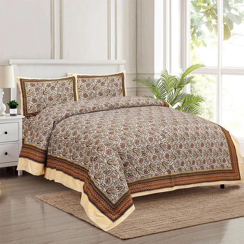 Panja Ethnic Cotton Bedsheet (Brown) - 180 TC media 1