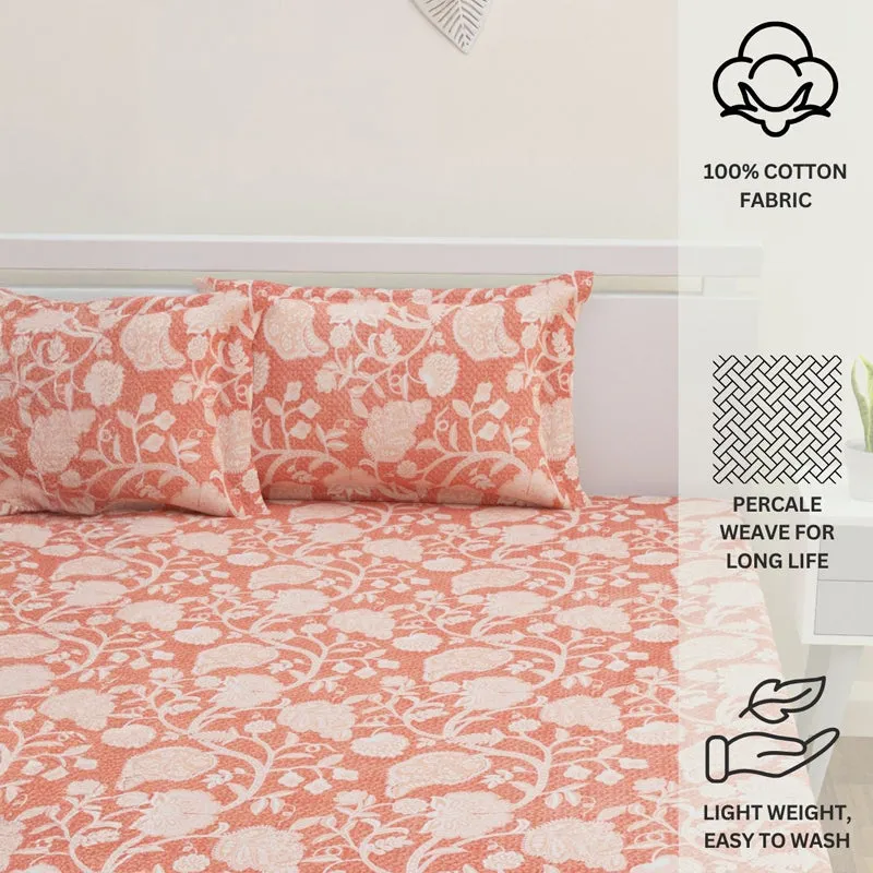 Dream Vines Cotton Bedsheet (Peach) - 144 TC media 12