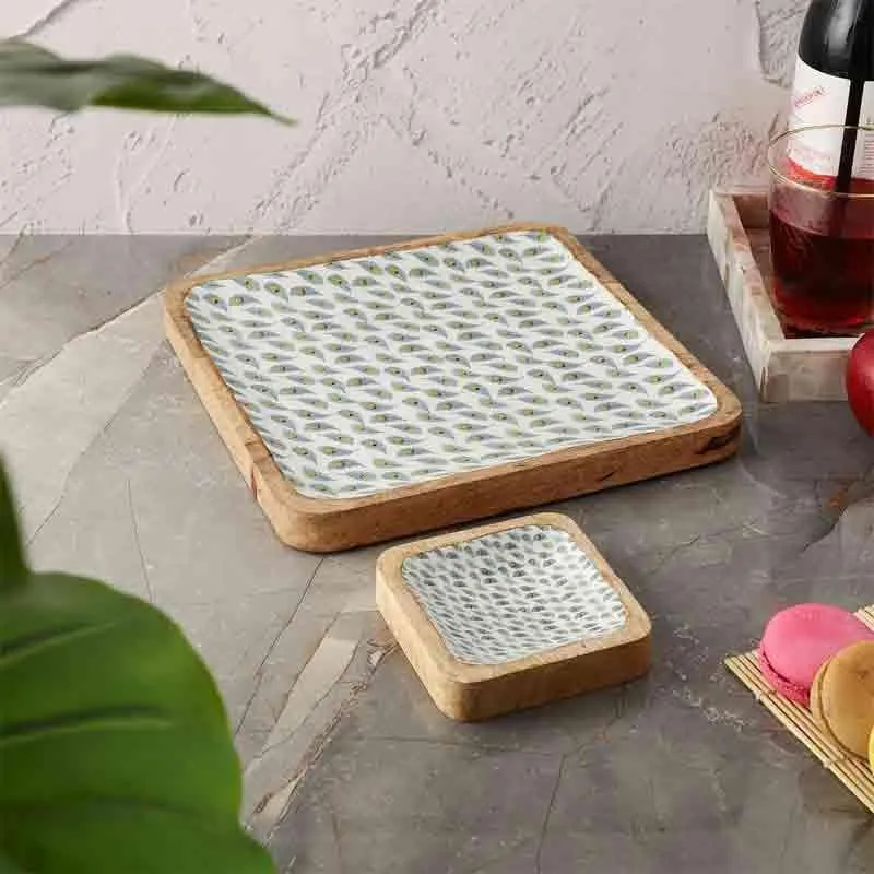 Feathered Wood Platter Set - Set of Two media 4