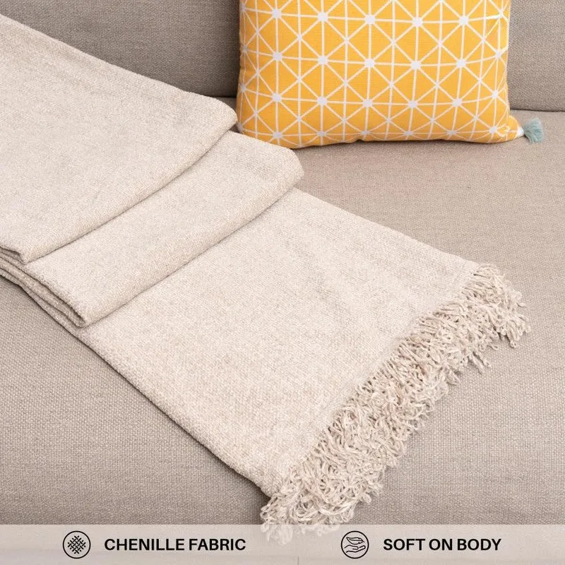 Urban Space Heather Solid Cotton Throw - Beige media 4