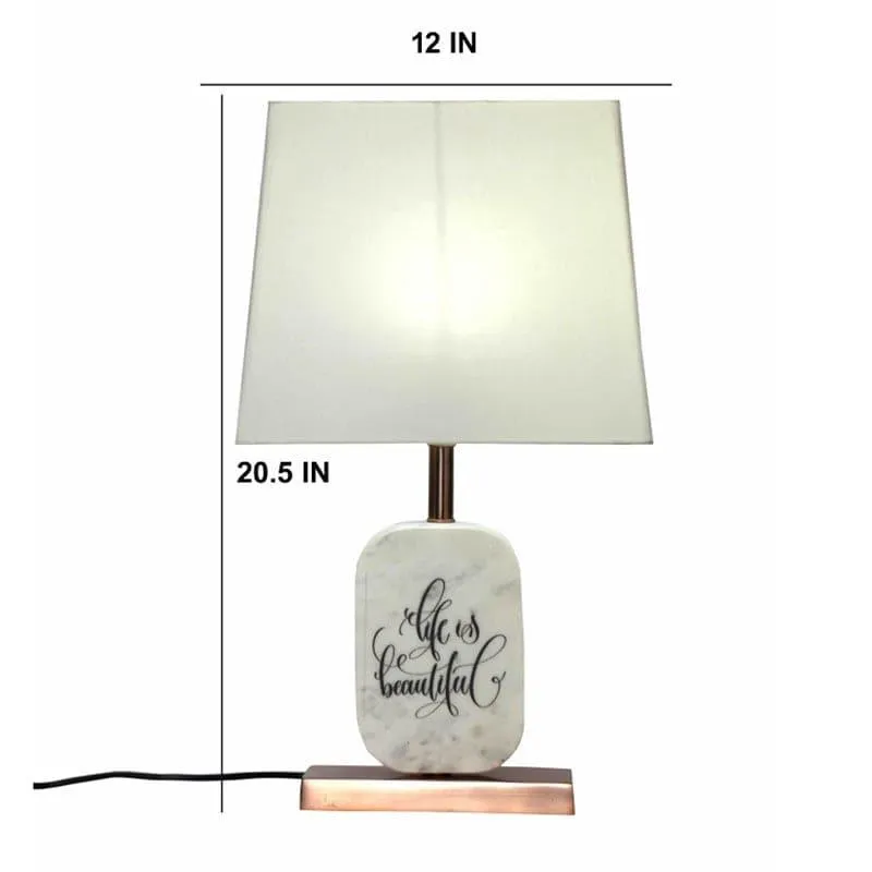 Life Light Printed Marble & Copper Base Fabric Table Lamp - White media 4