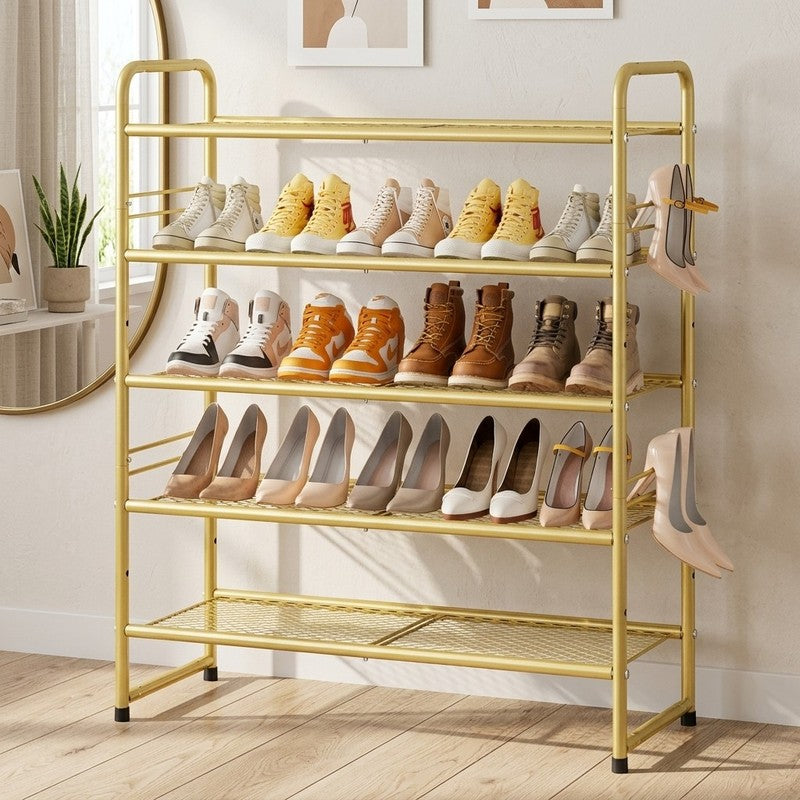 Slim Metal Shoe Rack - Gold