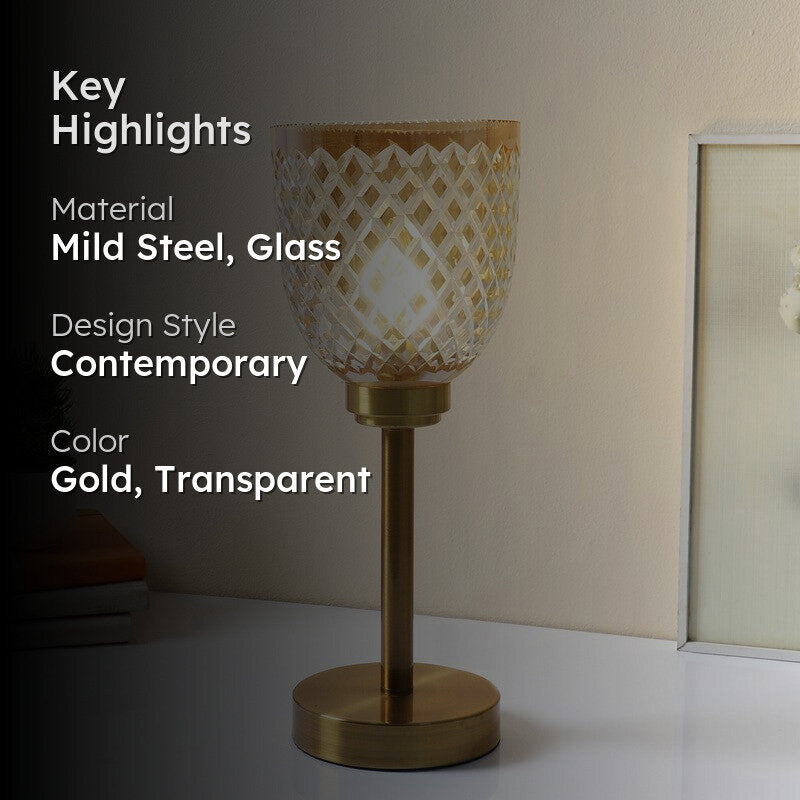 Anora Elegant Mild Steel Table Lamp - Gold,Transparent media 2