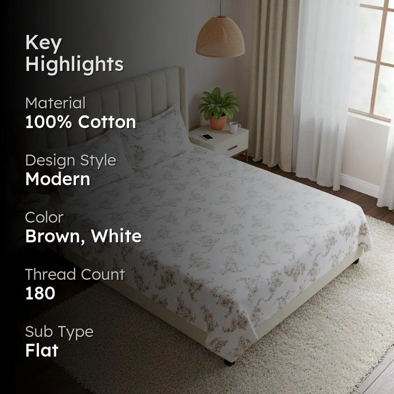 Coquette Floral Cotton Bedsheet (Brown) - 180 TC media 2
