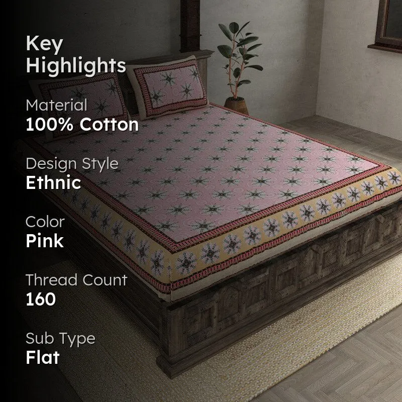 Taara Ethnic Printed Cotton Bedsheet (Pink) - 160 TC media 2