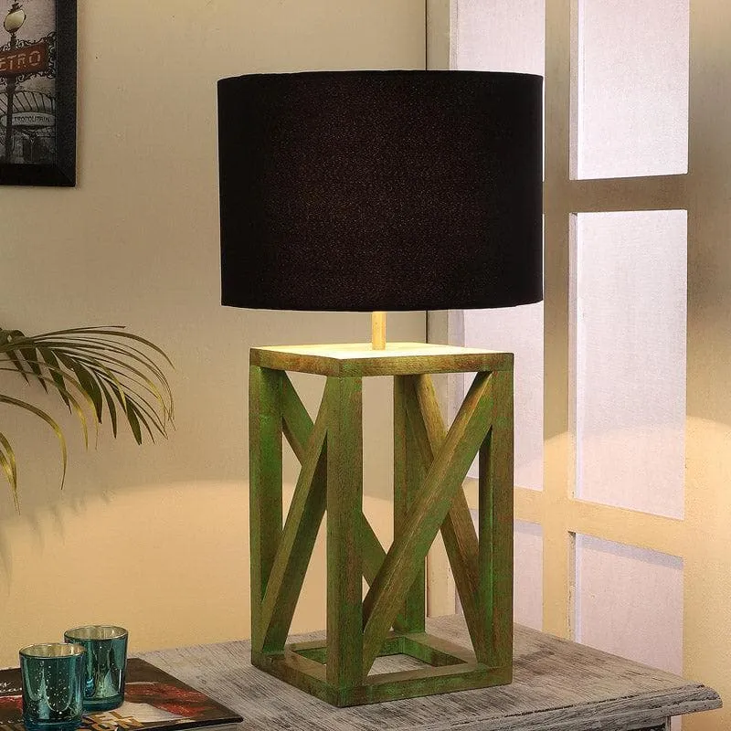 Monae Criss Cross Fabric Table Lamp - Black,Green media 1
