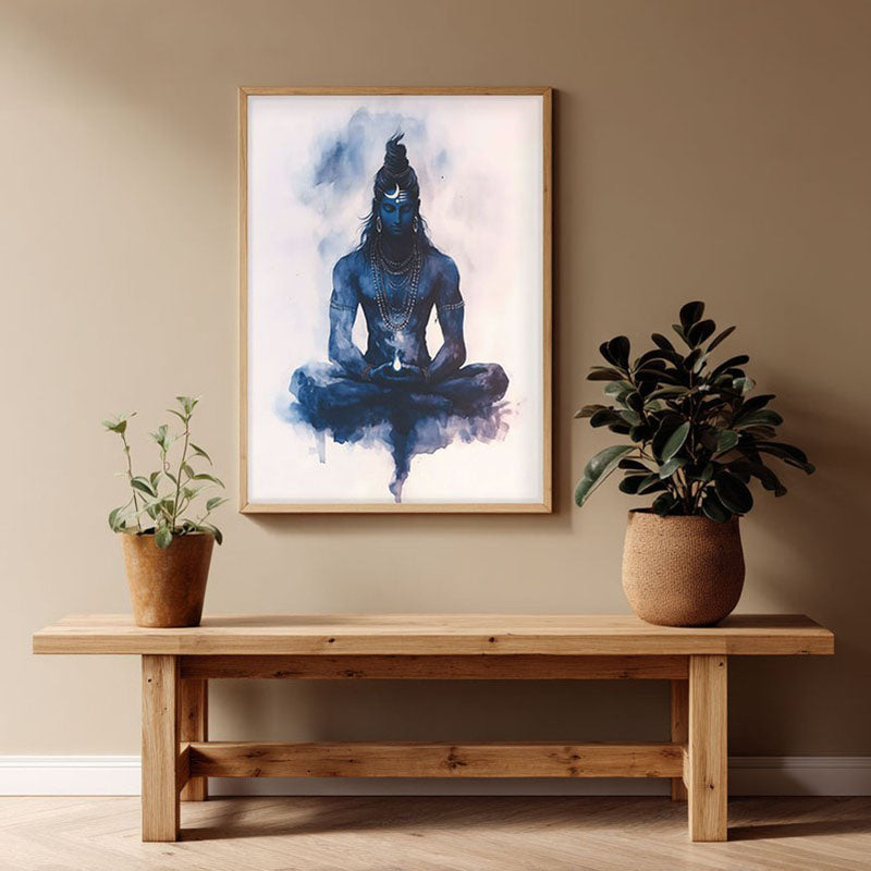 Divine Chandra Chooda Spiritual Archival Paper Wall Painting - Natural Brown Frame
