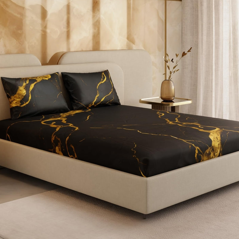 Ember in the Dark Satin Fitted Bedsheets - 150 GSM