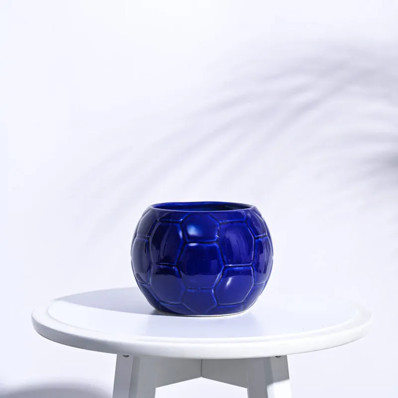 Ugaoo Football Blue Ceramic Pot media 1