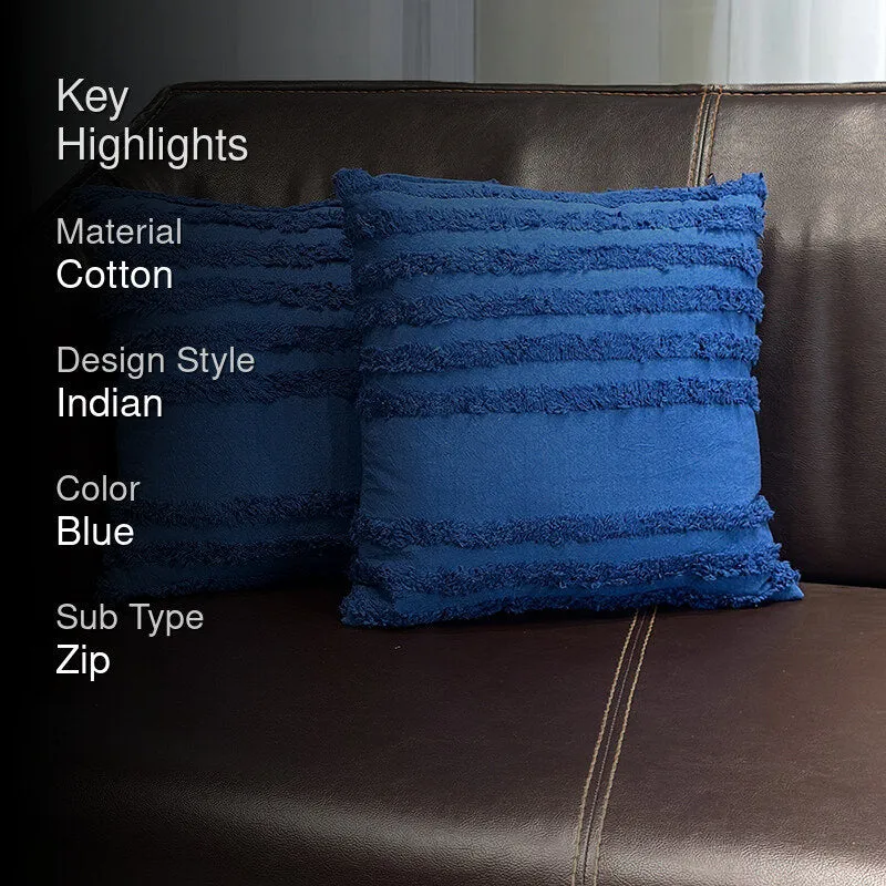 Thea Stripe Tufted Cushion Cover (Blue) - Set Of Two media 2
