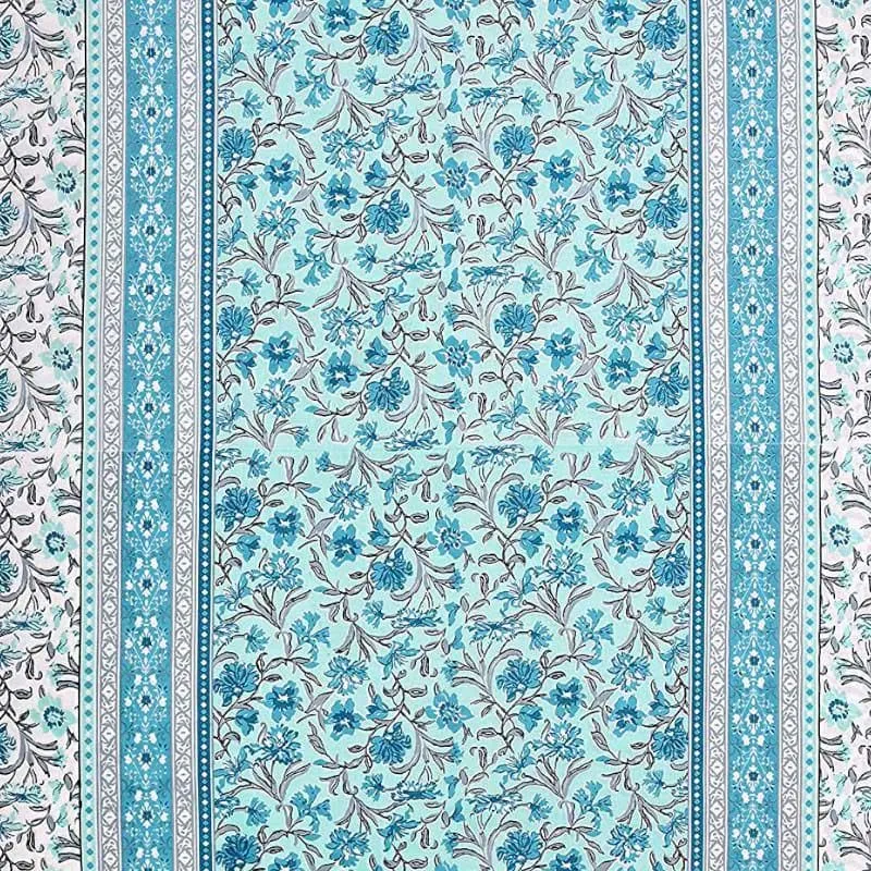 Folk Floral Fiesta Cotton Bedsheet (Blue) - 180 TC media 5