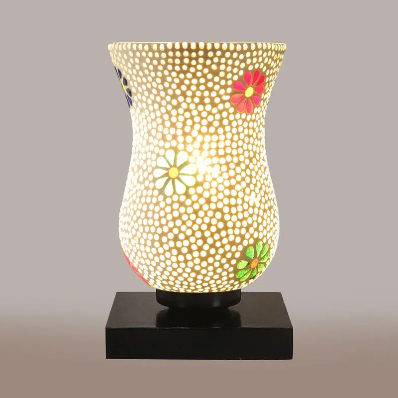 Raynor Mosaic Glass Table Lamp With Wooden Base - Multicolor media 6