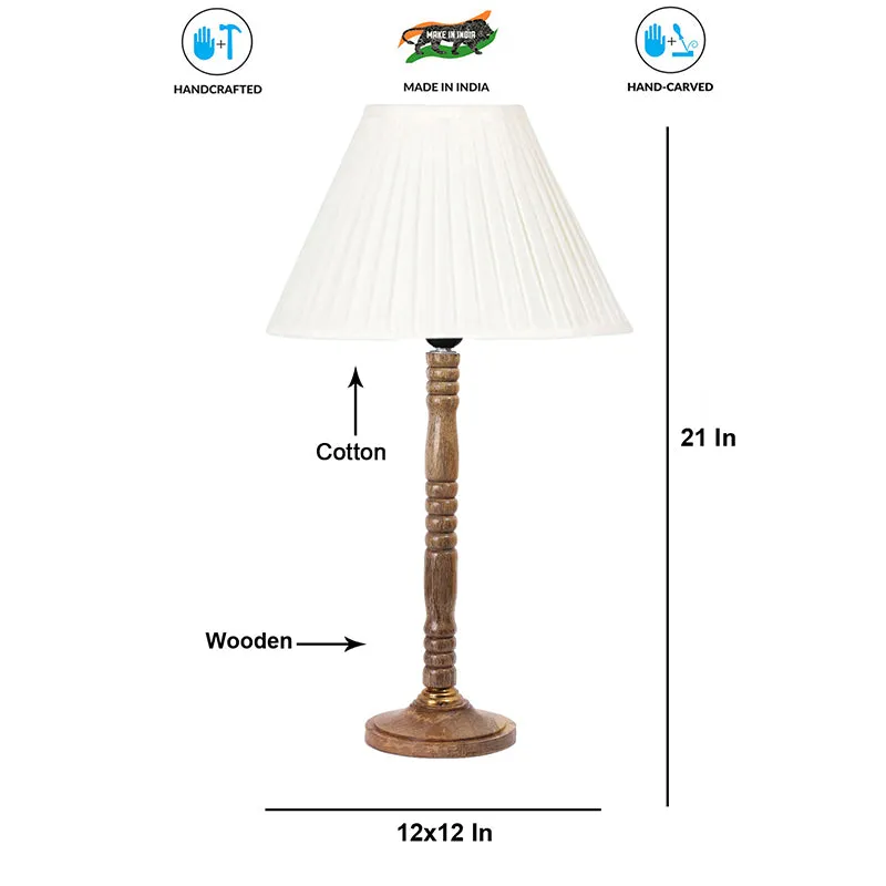 Antique Grace Table Lamp With Carved Wooden Base - White,Brown media 6