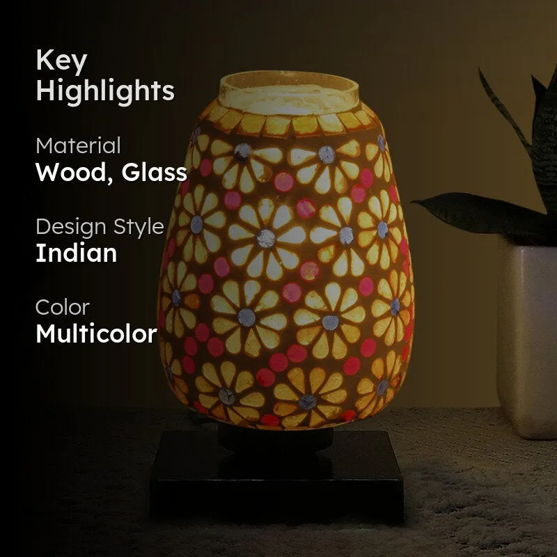 Shineva Glass Table Lamp With Wooden Base - Multicolor media 2